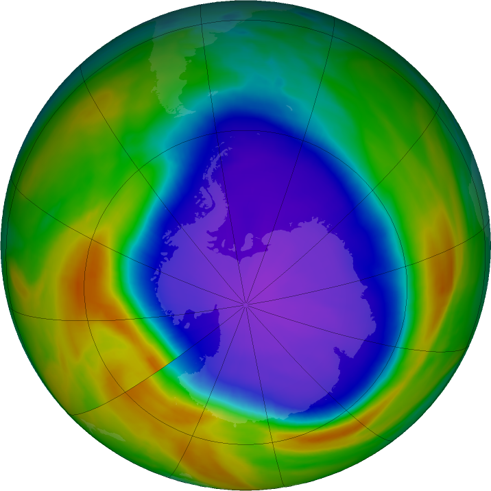 Antarctic ozone map for 03 October 2023